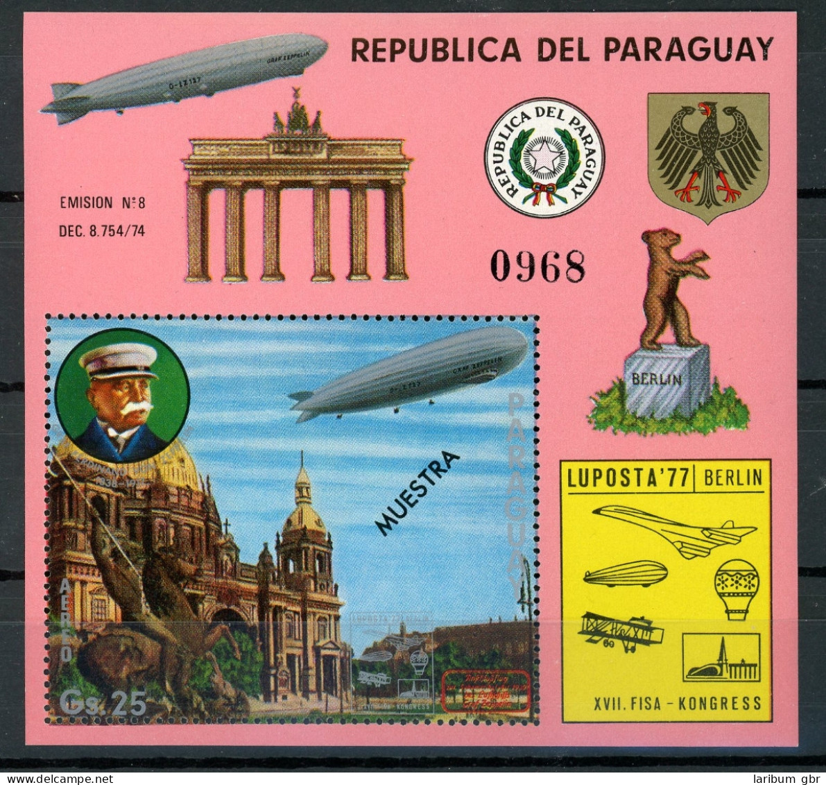 Paraguay Bl 298 Postfrisch Zeppelin Mustermake #GO612 - Paraguay