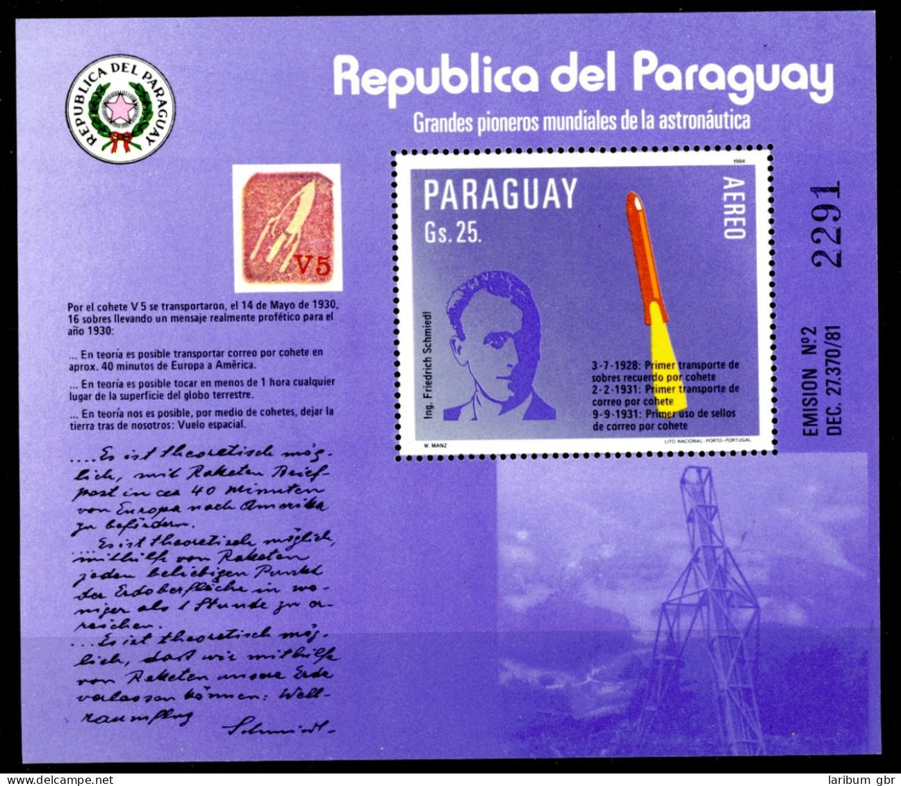 Paraguay Block 401 Postfrisch Weltraum #GF692 - Paraguay