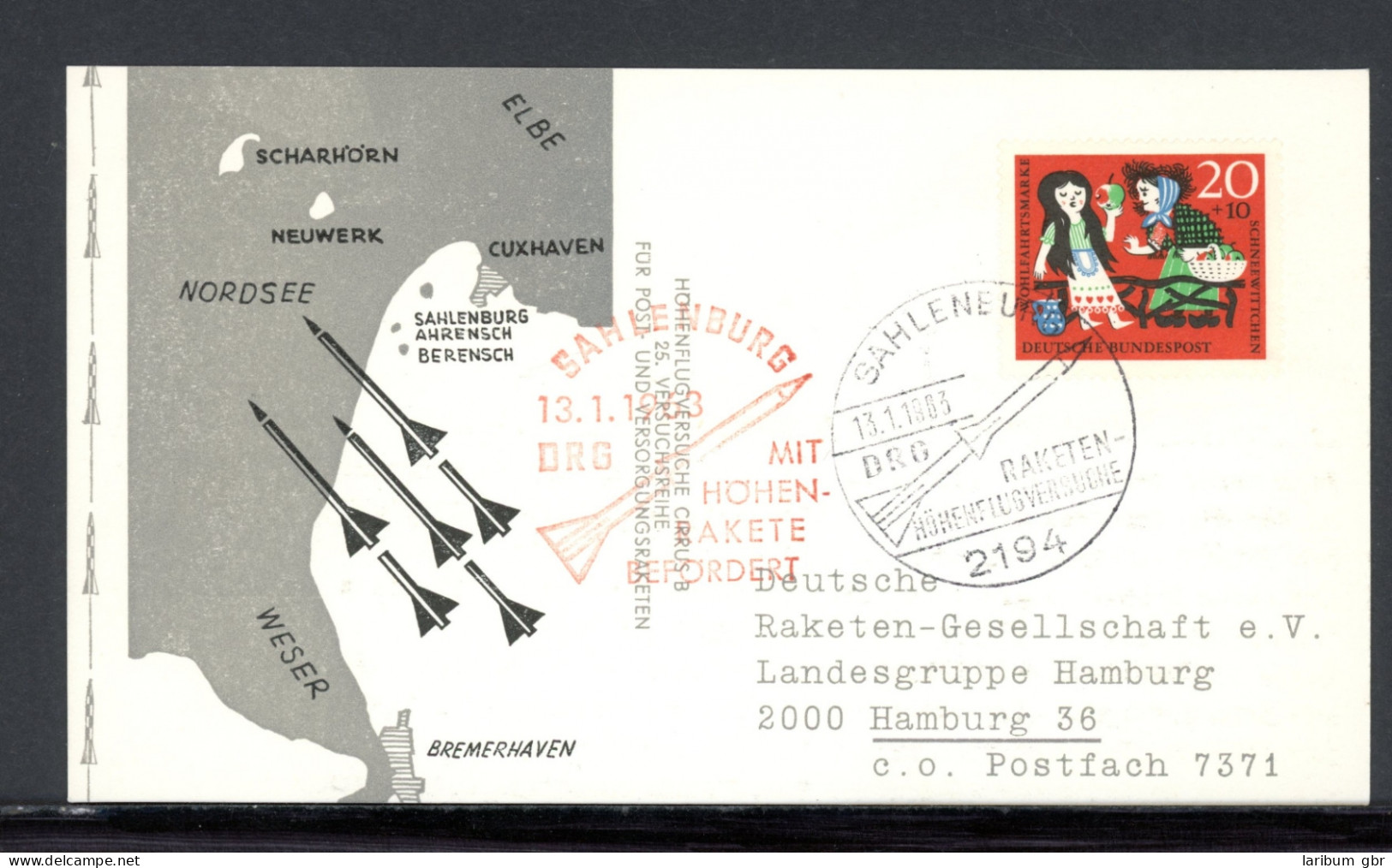 Bund Raketenpost DRG Höhenrakete Sahlenburg 1963 #HD051 - Other & Unclassified