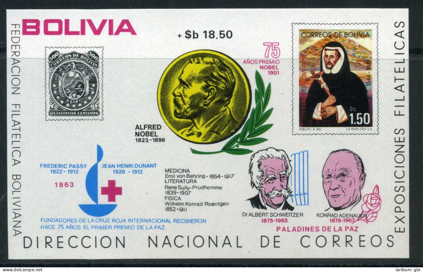 Bolivien Block 70 Postfrisch Nobelpreisträger #HK250 - Andere & Zonder Classificatie