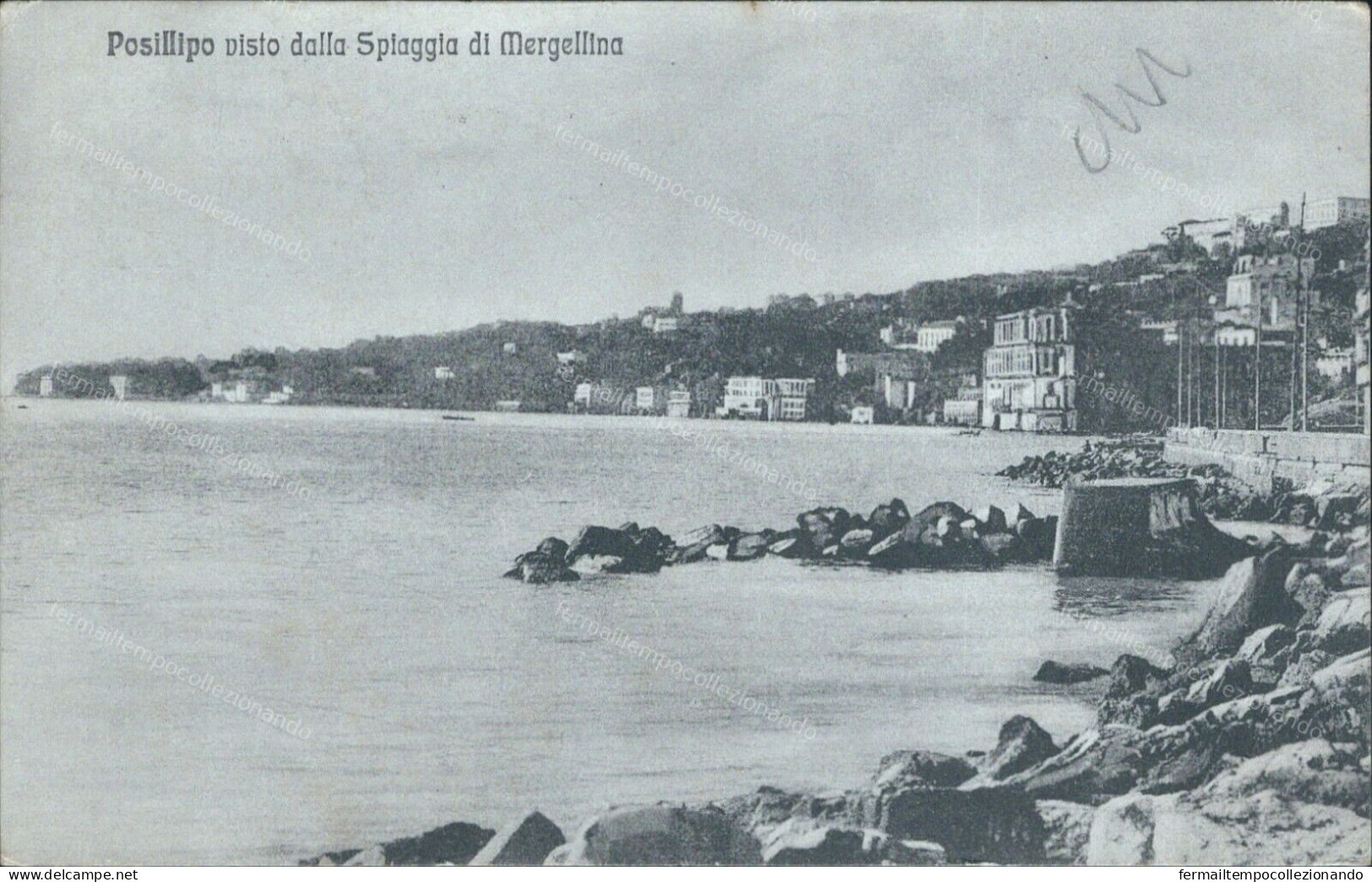 Cs357 Cartolina  Napoli Posillipo Visto Dalla Spiaggia Di Mergellina 1926 - Napoli (Neapel)