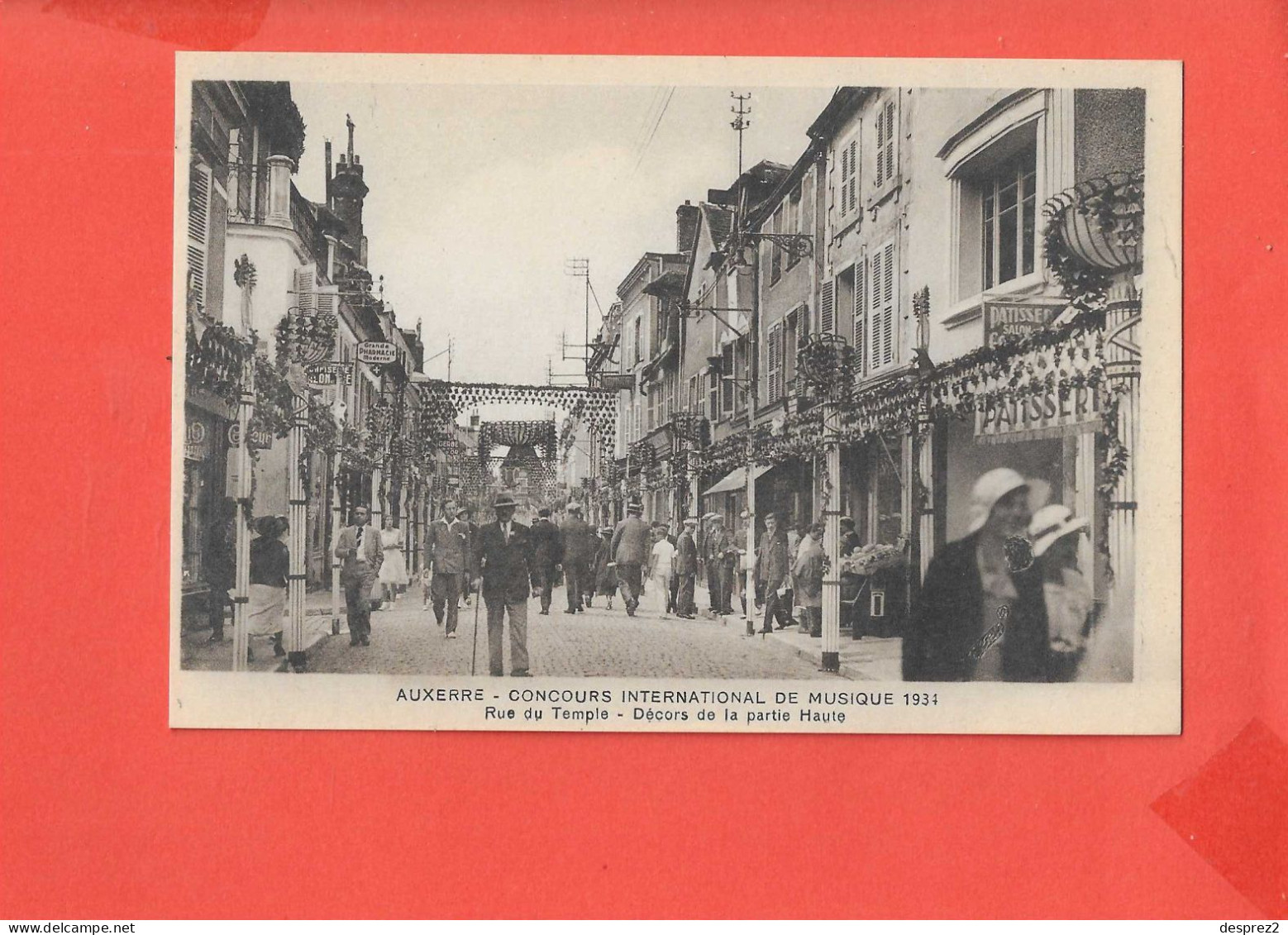 89 AUXERRE CONCOURS MUSIQUE 1934 Cpa Animée Rue Du Temple Décors Partie Haute                       Edit G Harry - Auxerre