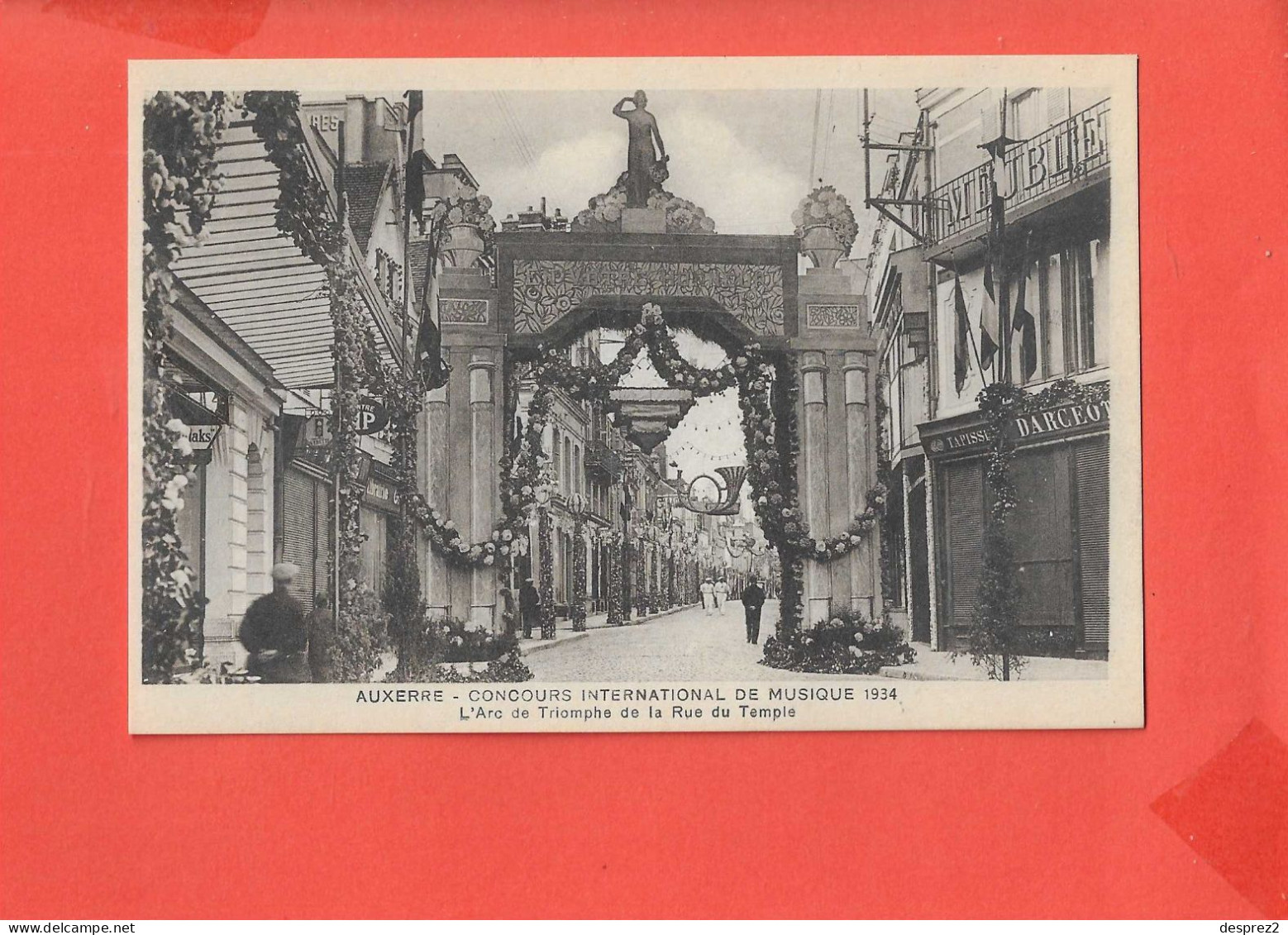 89 AUXERRE CONCOURS MUSIQUE 1934 Cpa Animée Arc De Triomphe Et Rue Du Temple             Edit G Harry - Auxerre