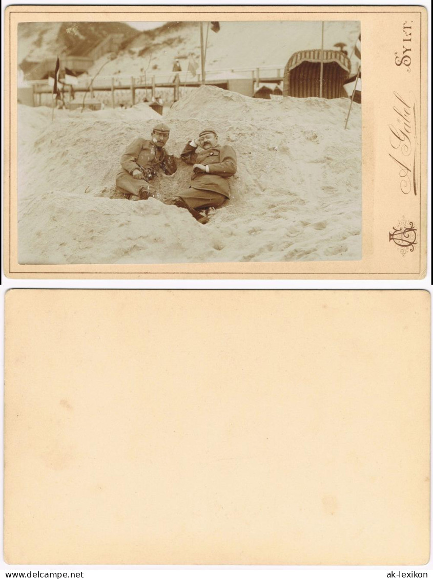 Westerland-Sylt Strand, Wandelbahn Männer In Uniform CDV Kabinettfoto 1896 - Andere & Zonder Classificatie