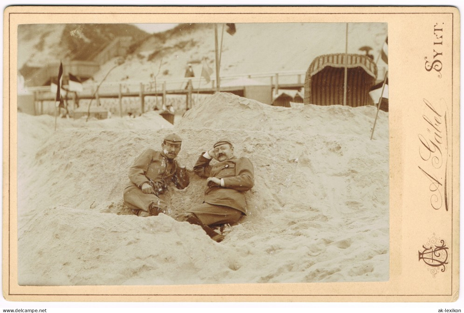 Westerland-Sylt Strand, Wandelbahn Männer In Uniform CDV Kabinettfoto 1896 - Autres & Non Classés