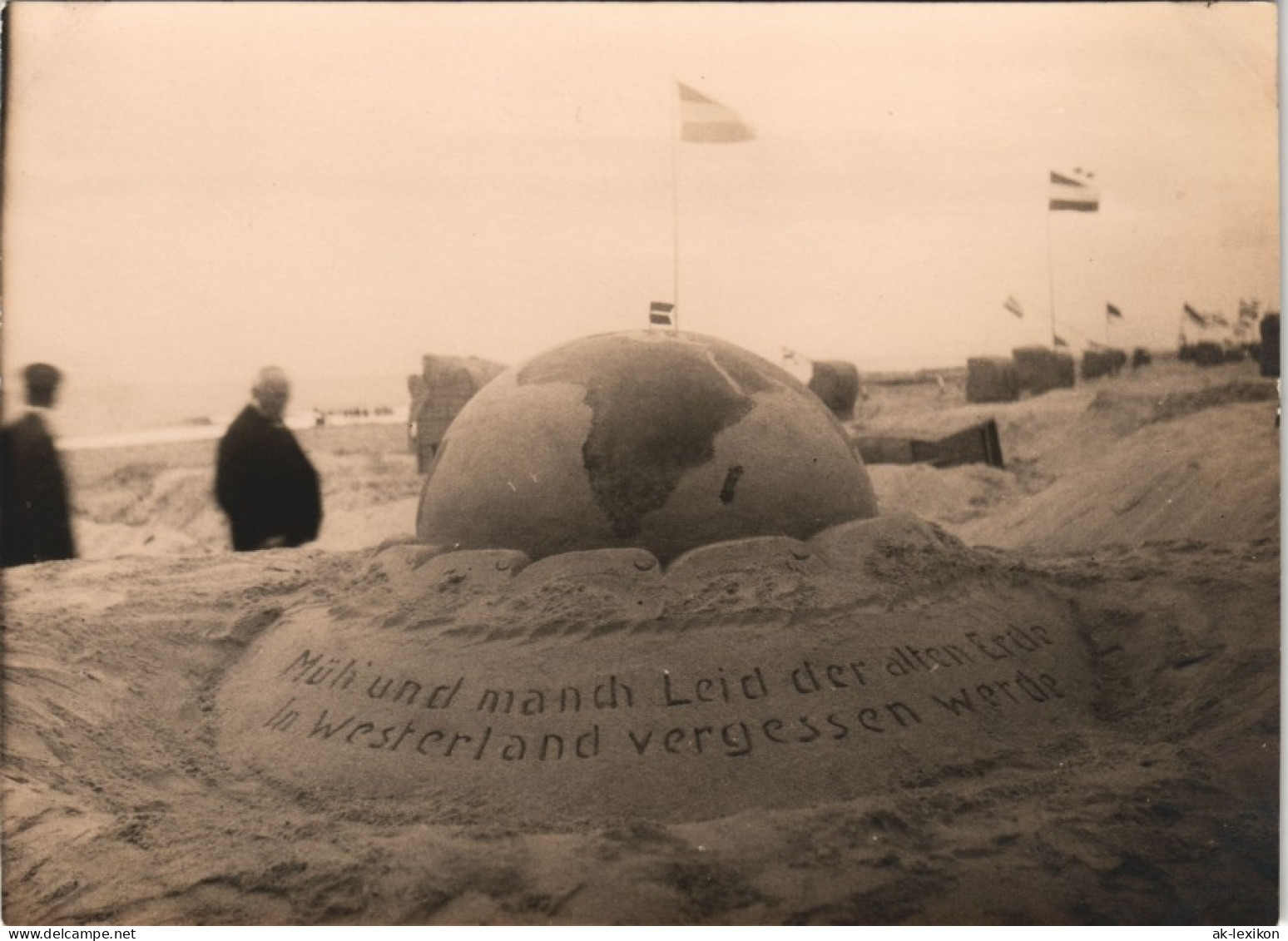Westerland-Sylt Weltkugel Mit Spruch Aus Sand 1922 Privatfoto Foto - Autres & Non Classés