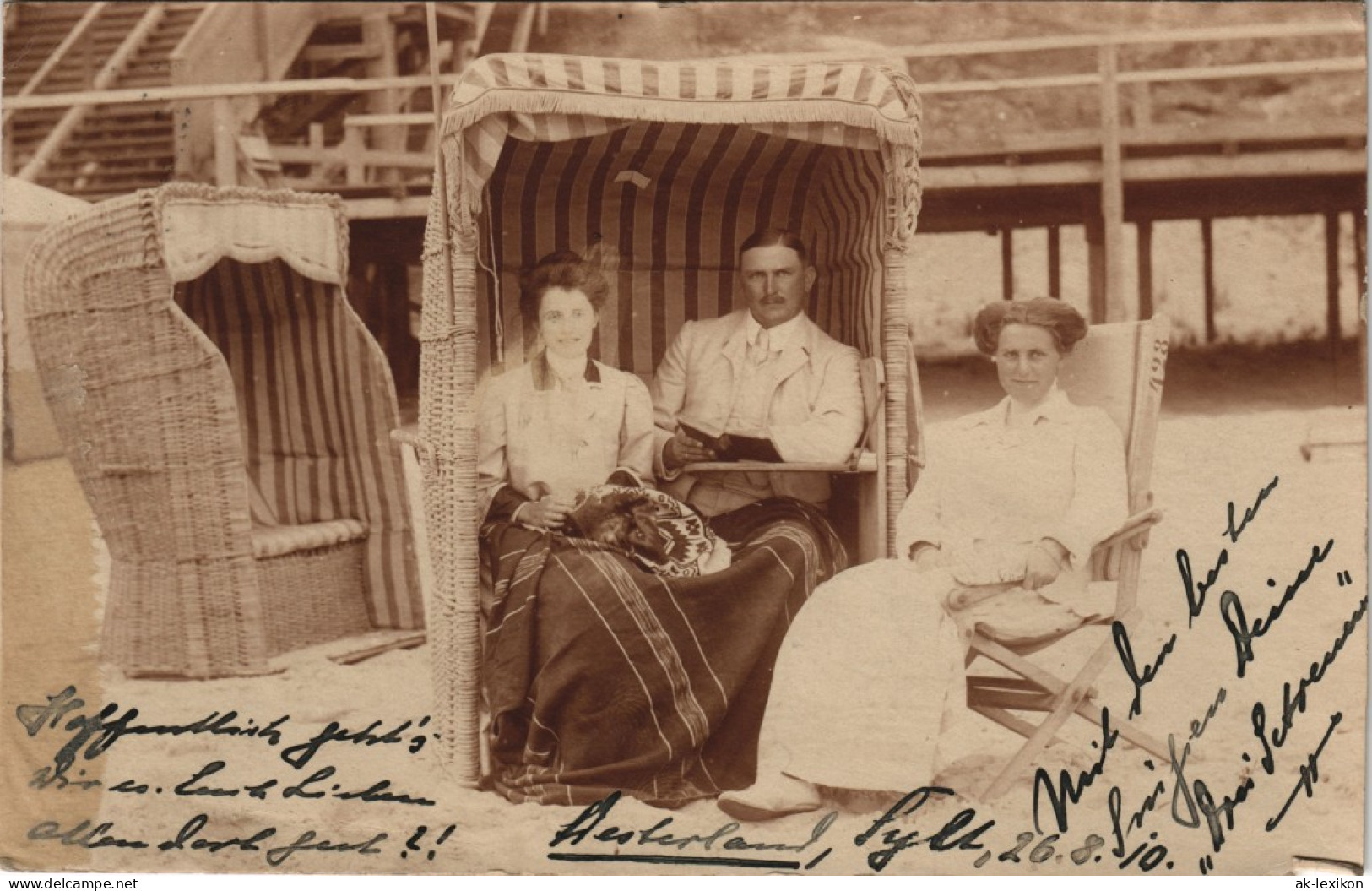 Westerland-Sylt Strandkörbe Familie - Dahinter Wandelbahn  1910 Privatfoto - Autres & Non Classés