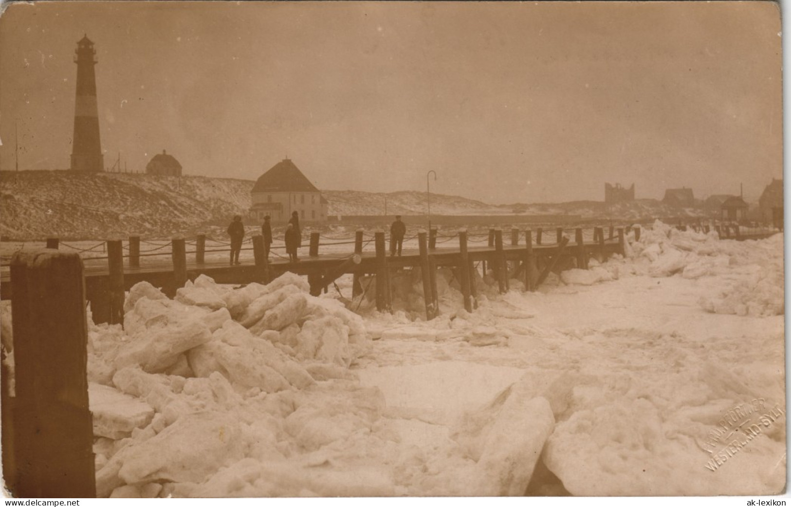 Hörnum (Sylt) Hörnem (Hørnum) Leuchtturm, Haus - Seebrücke Bei Packeis 1913 Foto - Other & Unclassified