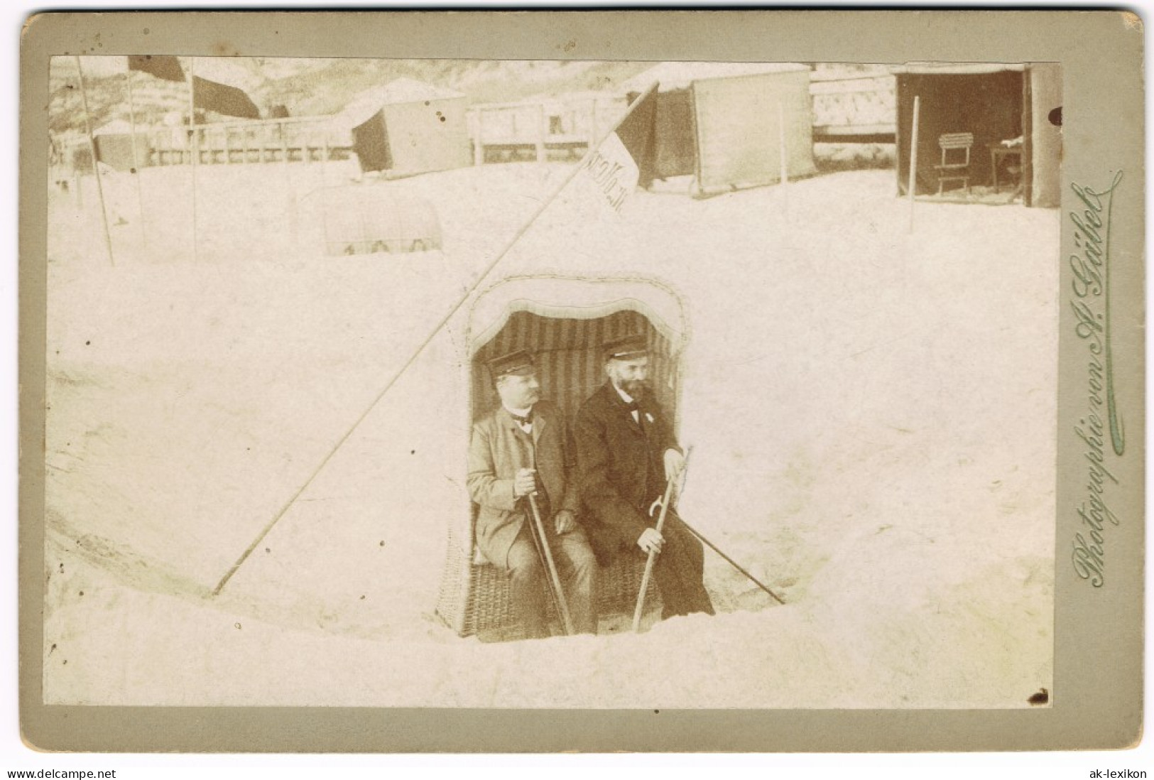 Westerland-Sylt Männer Im Strandkorb, Umkleidezelte CDV Kabinettfoto 1893 - Autres & Non Classés