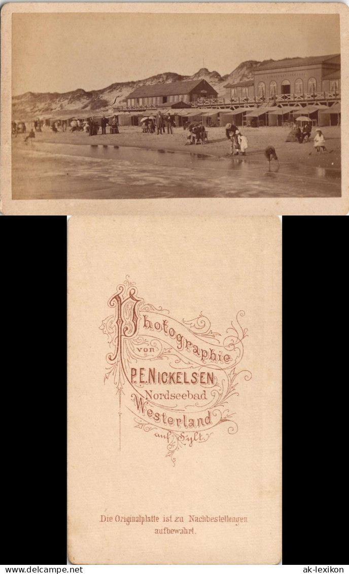 Westerland-Sylt Belebter Strand - Conversationssaal CDV 1884 Kabinettfoto - Altri & Non Classificati