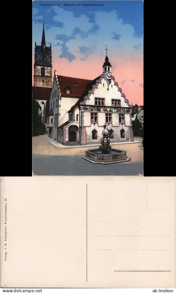 Ansichtskarte Friedrichshafen Rathaus Und Zeppelinbrunnen. 1913 - Friedrichshafen