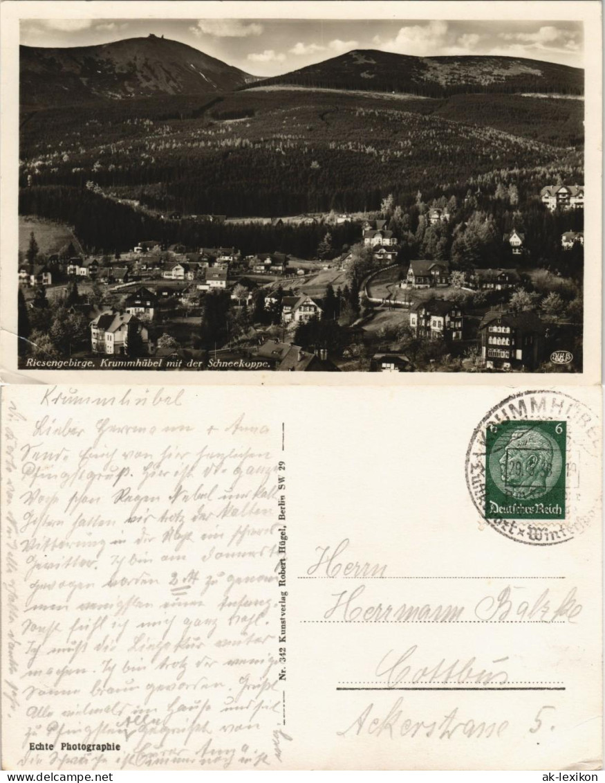 Postcard Krummhübel Karpacz Stadtpartie 1938 - Schlesien