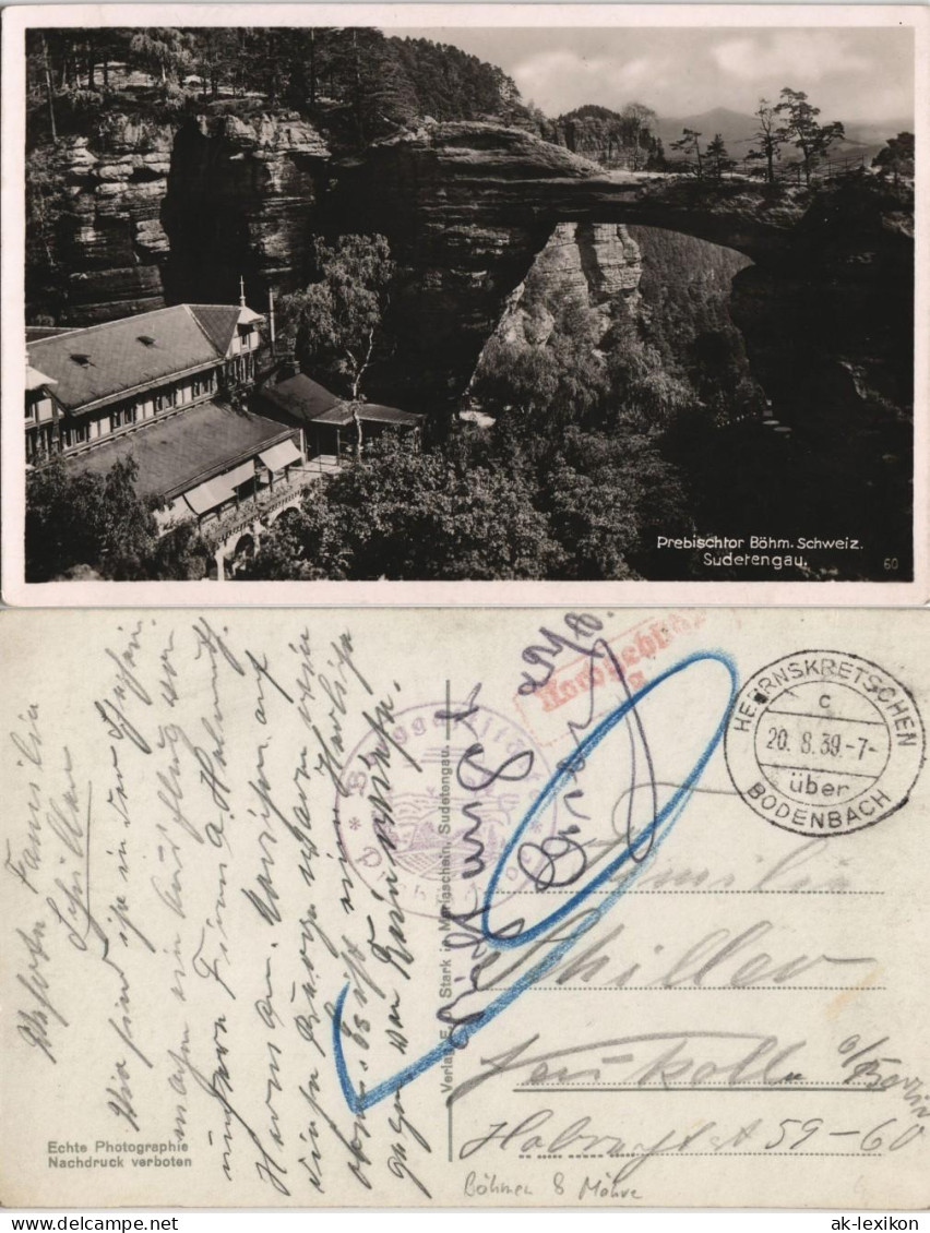 Postcard Tetschen-Bodenbach Decín Prebischtor Gel Nachgebühr 1939 - Czech Republic