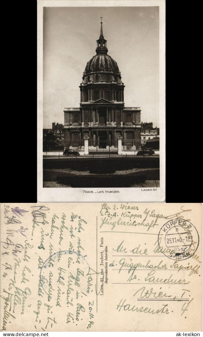 CPA Paris Les Invalides, Autos Gel. Feldpost Küpper Sagan 1940 - Other & Unclassified