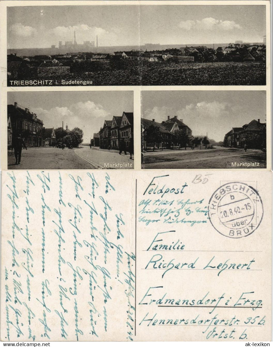 Triebschitz-Brüx Třebušice Most Fabrik, Straßen Gel Landpoststempel 1940 - Tschechische Republik