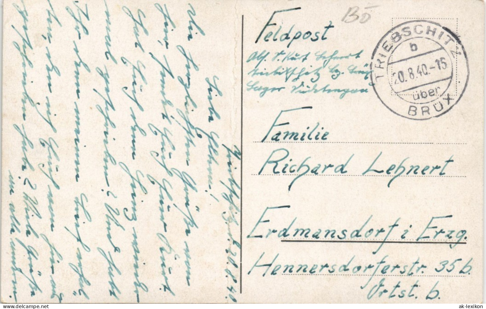 Triebschitz-Brüx Třebušice Most Fabrik, Straßen Gel Landpoststempel 1940 - Czech Republic