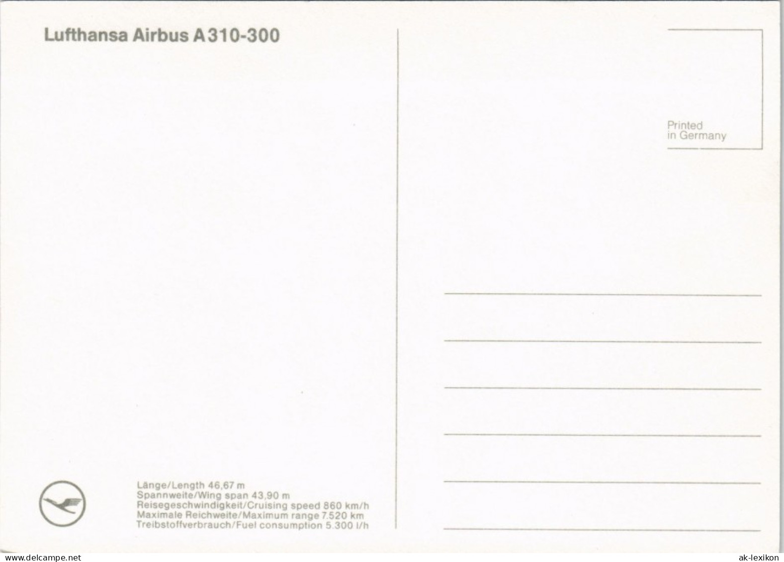 Ansichtskarte  Lufthansa Airbus A310-300 Fotokarte Flugwesen 2000 - 1946-....: Moderne