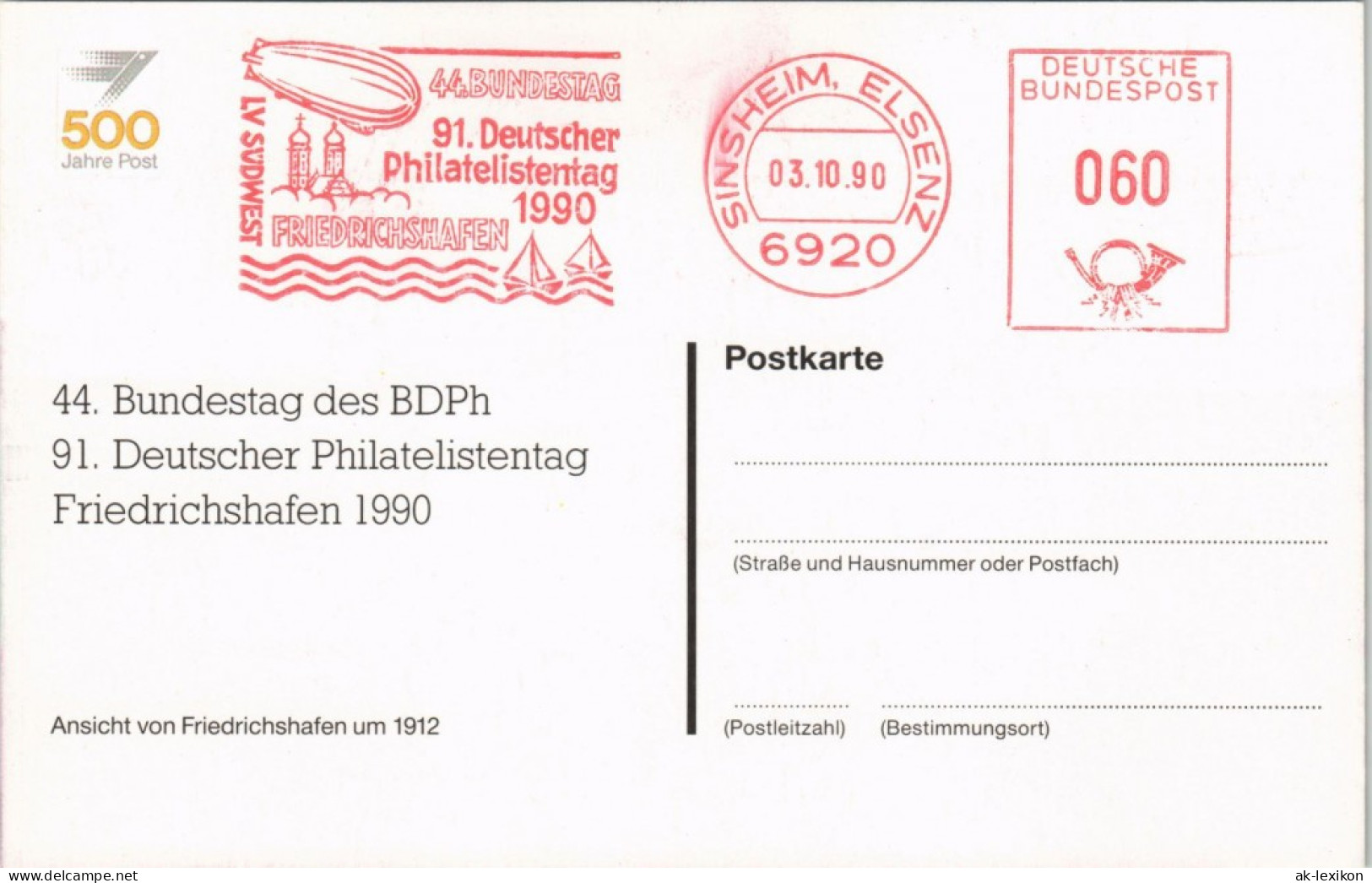 Friedrichshafen Repro Zeppelin 91. PHIl. Tag Sonderstempel 1912/1990 - Friedrichshafen