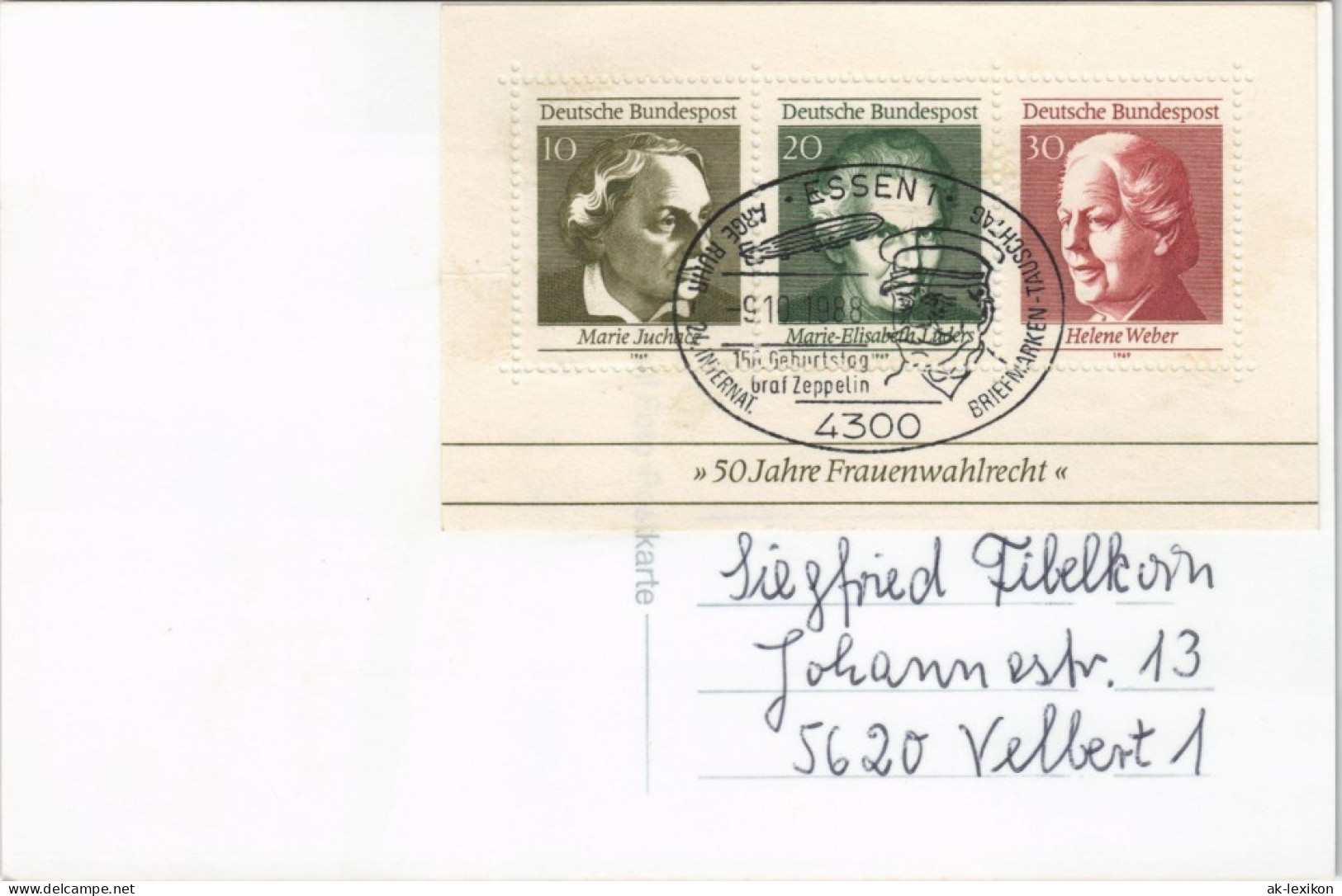 Künstlerkarte Fesselballon - Briefmarkenblock Sonderstempel 1919/1988 - Non Classés