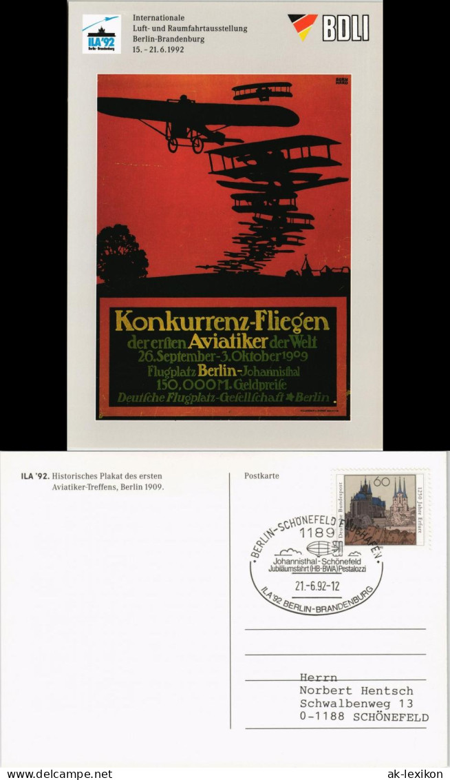 Ansichtskarte Berlin Aviatiker-Treffens, Berlin 1909. - Plakat 1992 - Andere & Zonder Classificatie