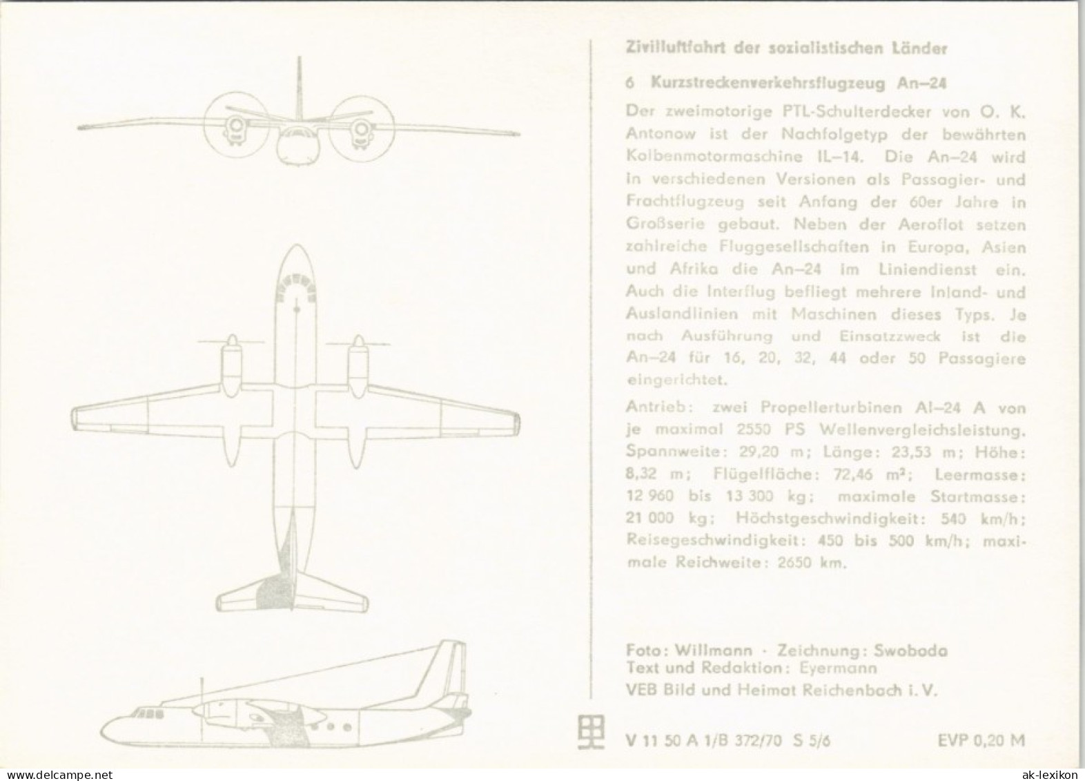 Ansichtskarte  Kurzstreckenverkehrsflugzeug An-24 Flugwesen - Flugzeuge 1970 - 1946-....: Era Moderna