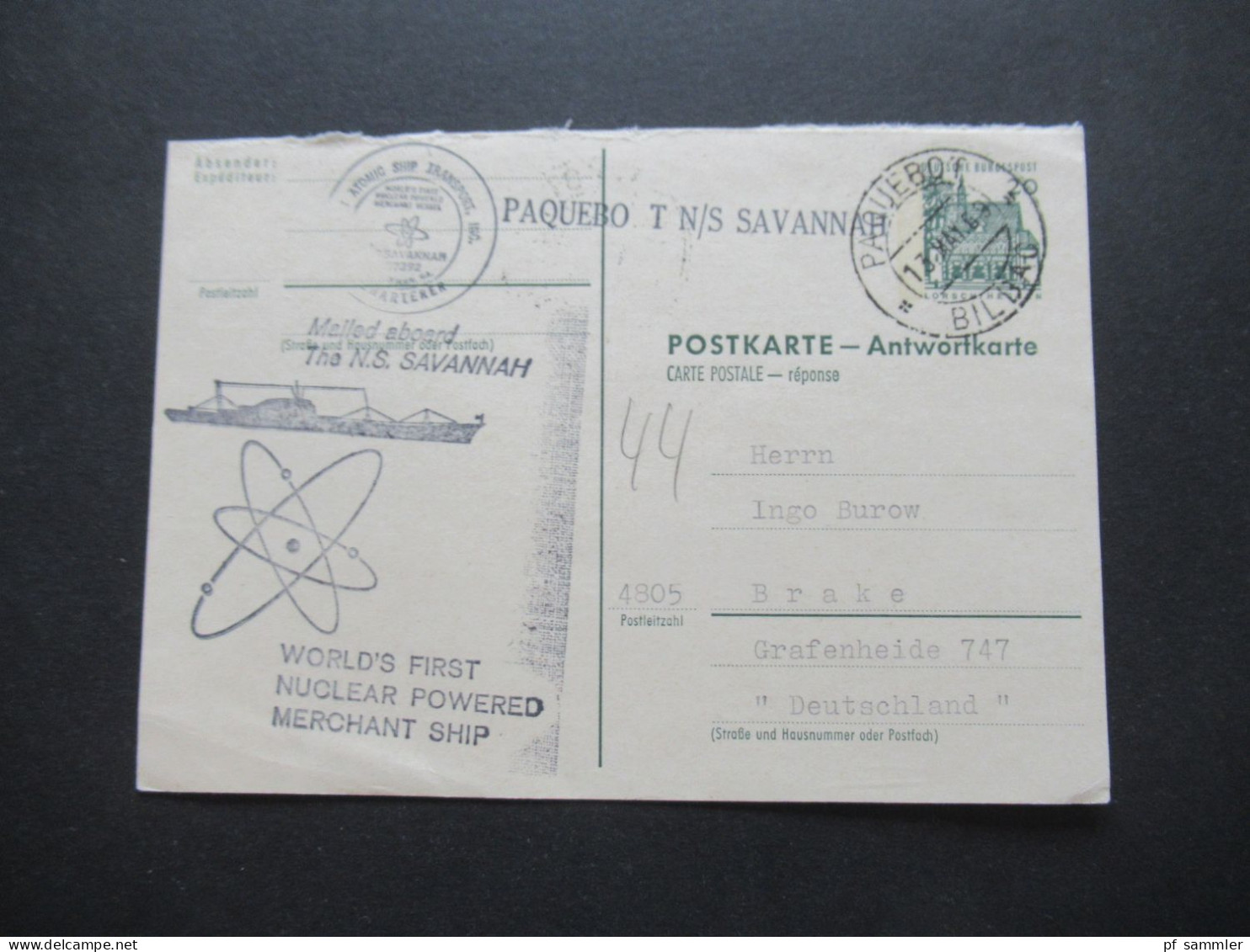 BRD 1969 GA Deutsche Bauwerke P 88 A Stempel Paquebot Bilbao Und L1 Paquebot NS Savannah World's First Nuclear Ship - Covers & Documents