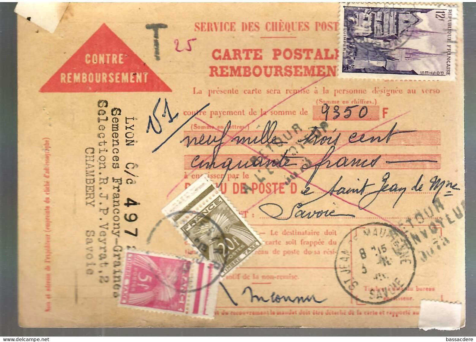 80308 -   2 Timbres Taxe  Sur  Carte  Remboursement - 1921-1960: Modern Period