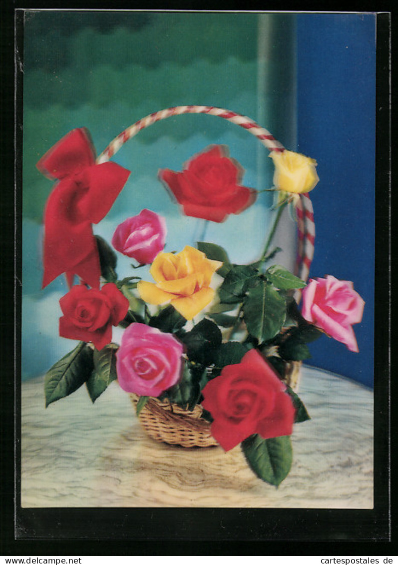 3D-AK Rosenblüten Im Geschenkkorb  - Photographie