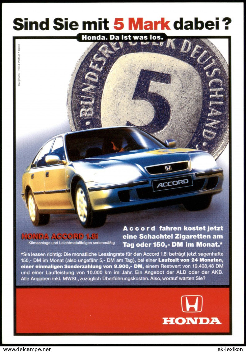 Ansichtskarte  Reklame & Werbung Honda Accord 1.8.i 1998 - Reclame