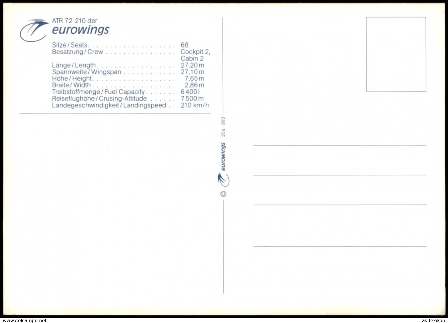 Ansichtskarte  AR12 Eurowings Flugzeug Airplane Avion 1999 - 1946-....: Moderne