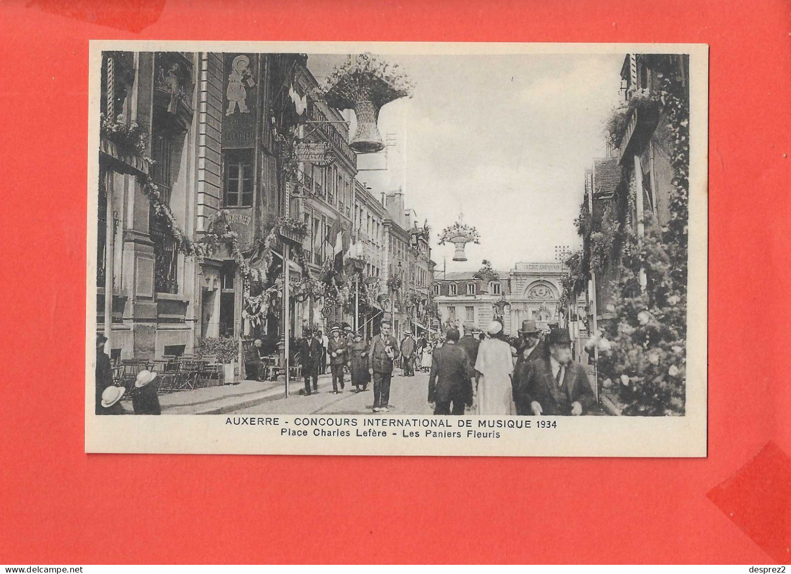 89 AUXERRE CONCOURS MUSIQUE 1934 Cpa Animée Place Charles Lefère Les Paniers Fleuris          Edit G Harry - Auxerre