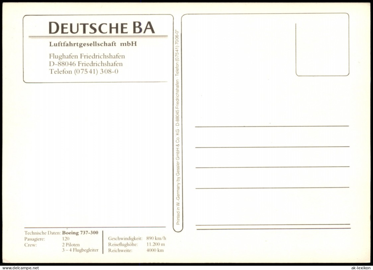 Ansichtskarte  Boeing 737-300 Flugzeuge - Airplane Deutsche BA 1993 - 1946-....: Ere Moderne