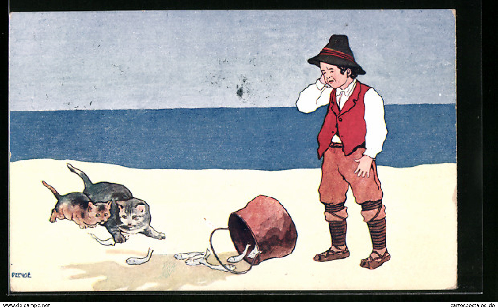 Künstler-AK Brüder Kohn (B.K.W.I) Nr. 602-1: Katzen Klauen Einem Mann Fische  - Otros & Sin Clasificación