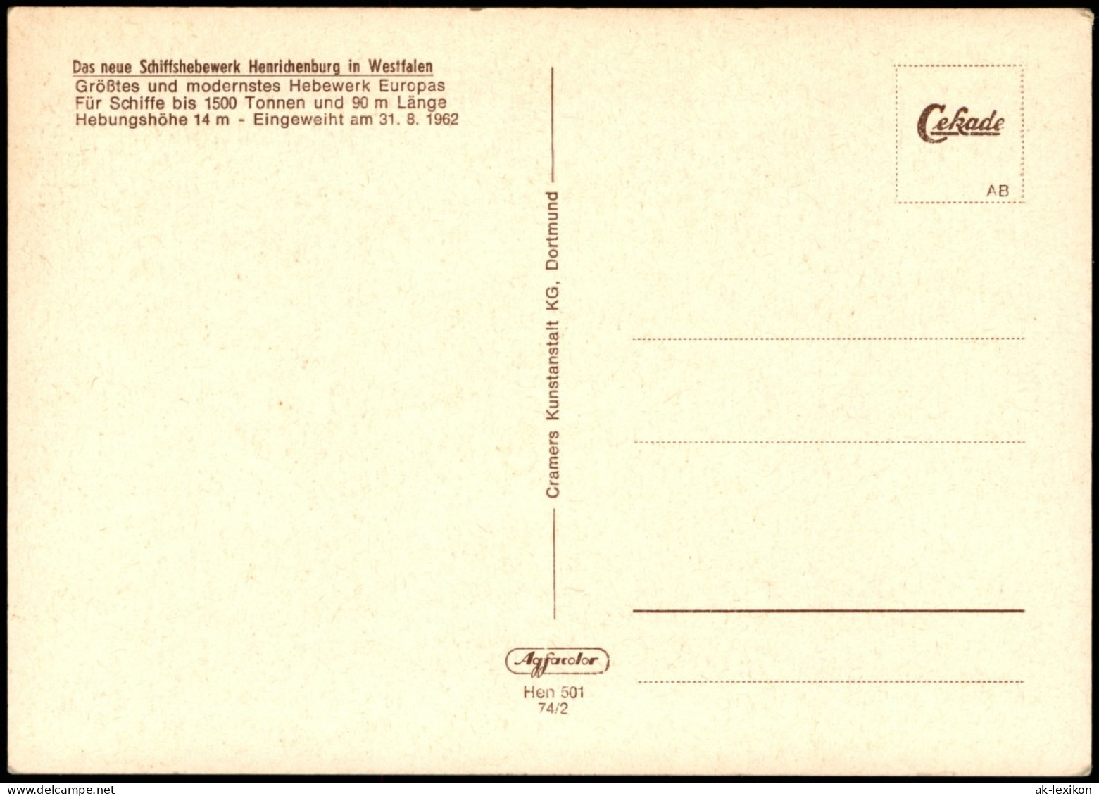 Henrichenburg-Castrop-Rauxel Das Neue Schiffshebewerk In Westfalen 1974 - Castrop-Rauxel