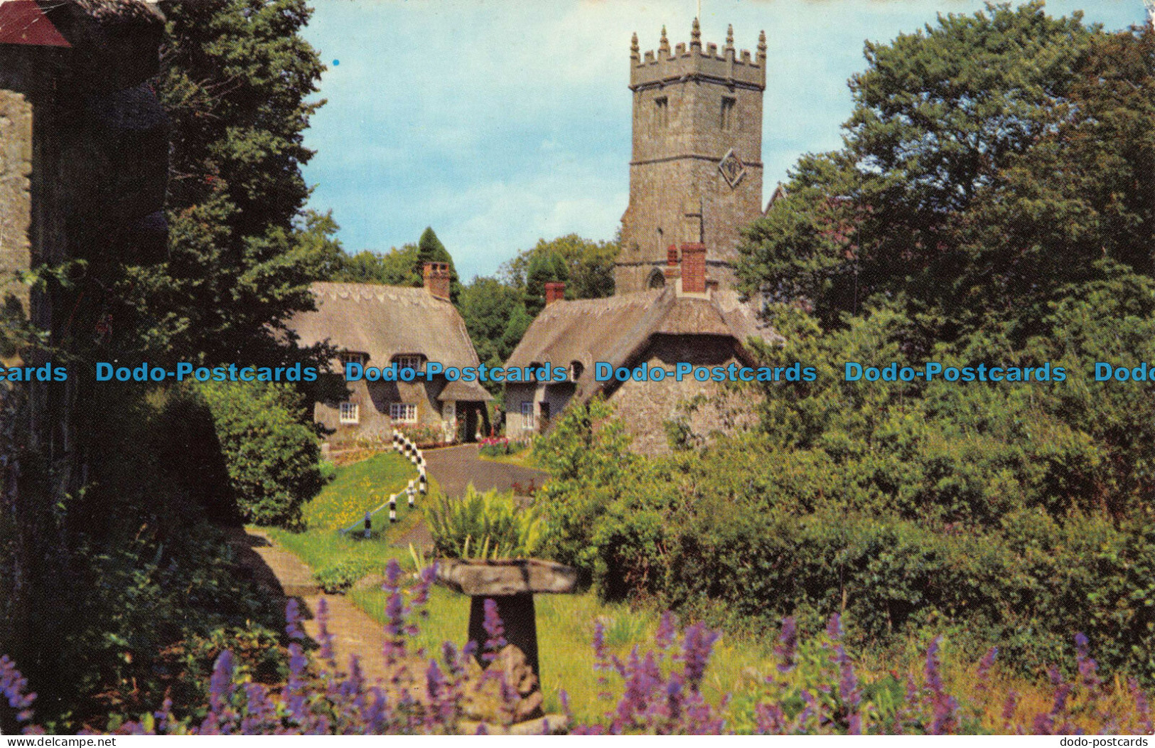 R082080 Old Thatched Cottages And Church. Godshill. I. W. Jarrold. Nigh. 1972 - World