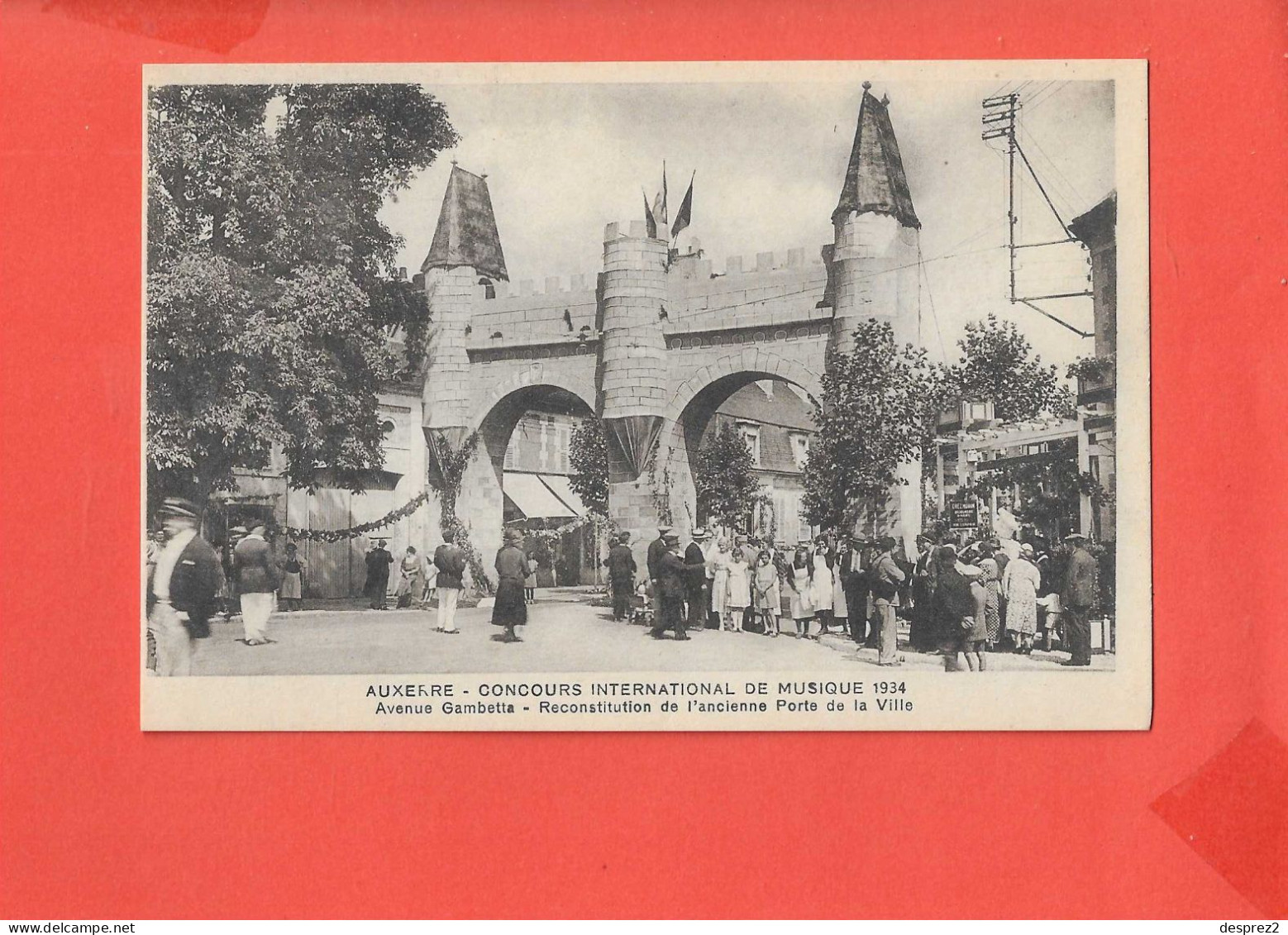 89 AUXERRE CONCOURS MUSIQUE 1934 Cpa Animée Avenue Gambetta Reconstitution De L ' Ancienne Porte De La      Edit G Harry - Auxerre