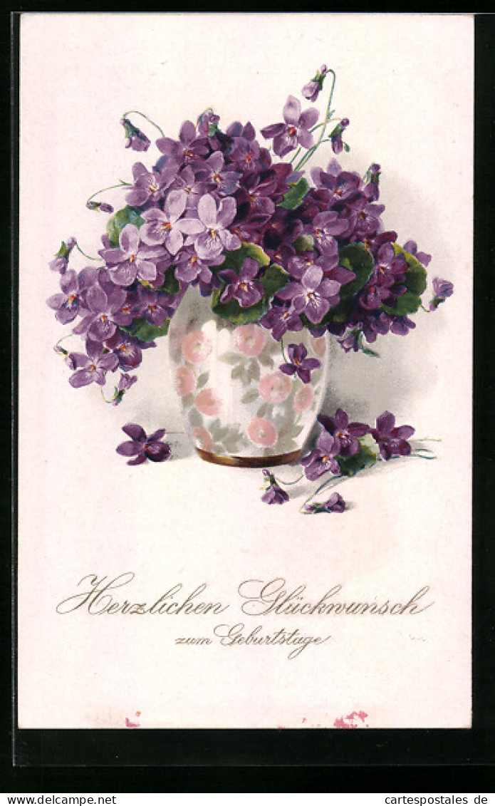 Künstler-AK Meissner & Buch (M&B) Nr. 2334: Vase Mit Violetten Blumen, Geburtstagsgruss  - Otros & Sin Clasificación