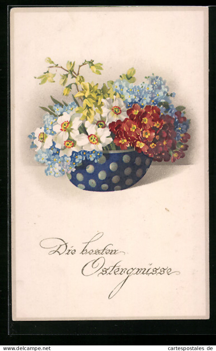 Künstler-AK Meissner & Buch (M&B) Nr. 2265: Bunte Blumen In Getupfter Schale, Ostergruss  - Autres & Non Classés