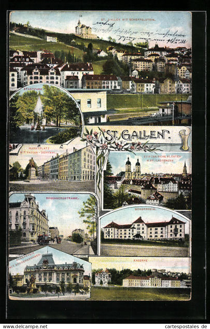 AK St. Gallen, Rosenbergstrasse, Bürgerheim, Kaserne  - San Galo