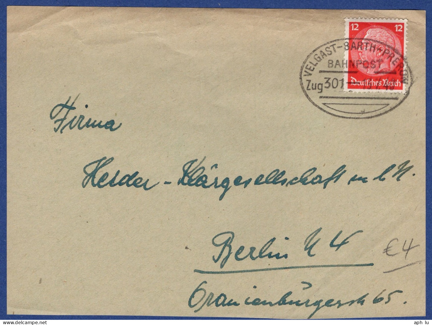 Bahnpost (Ambulant; R.P.O./T.P.O.) Velgast-Barth-Prerow (nur Vorderseite/Ausschnitt) (ad3885) - Briefe U. Dokumente