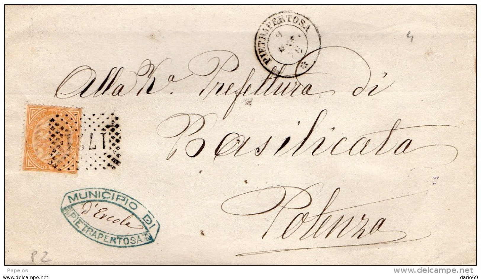 1876  LETTERA CON ANNULLO PIETRAPERTOSA POTENZA - Poststempel