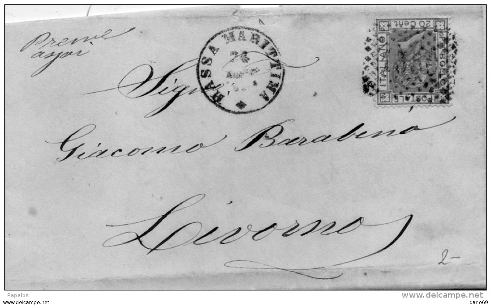 1868      LETTERA CON ANNULLO MASSA MRITTIMA - CON TESTO - Marcophilie