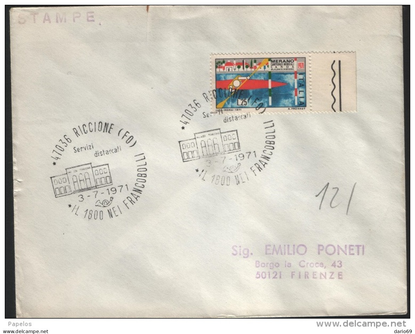 1971 LETTERA CON ANNULLO  RICCIONE   -  IL 1800 NEI FRANCOBOLLI - 1971-80: Storia Postale