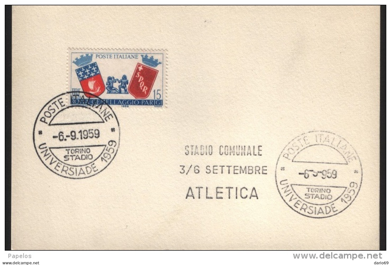 1959 CARTOLINA CON ANNULLO TORINO STADIO - 1946-60: Poststempel