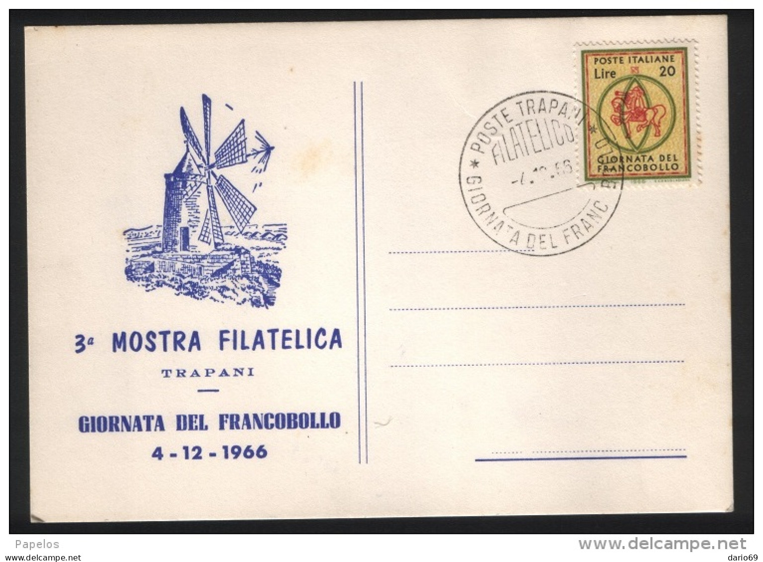 1966  CARTOLINA CON ANNLLO GIORNATA DEL FRANCOBOLLO TRAPANI - 1961-70: Poststempel