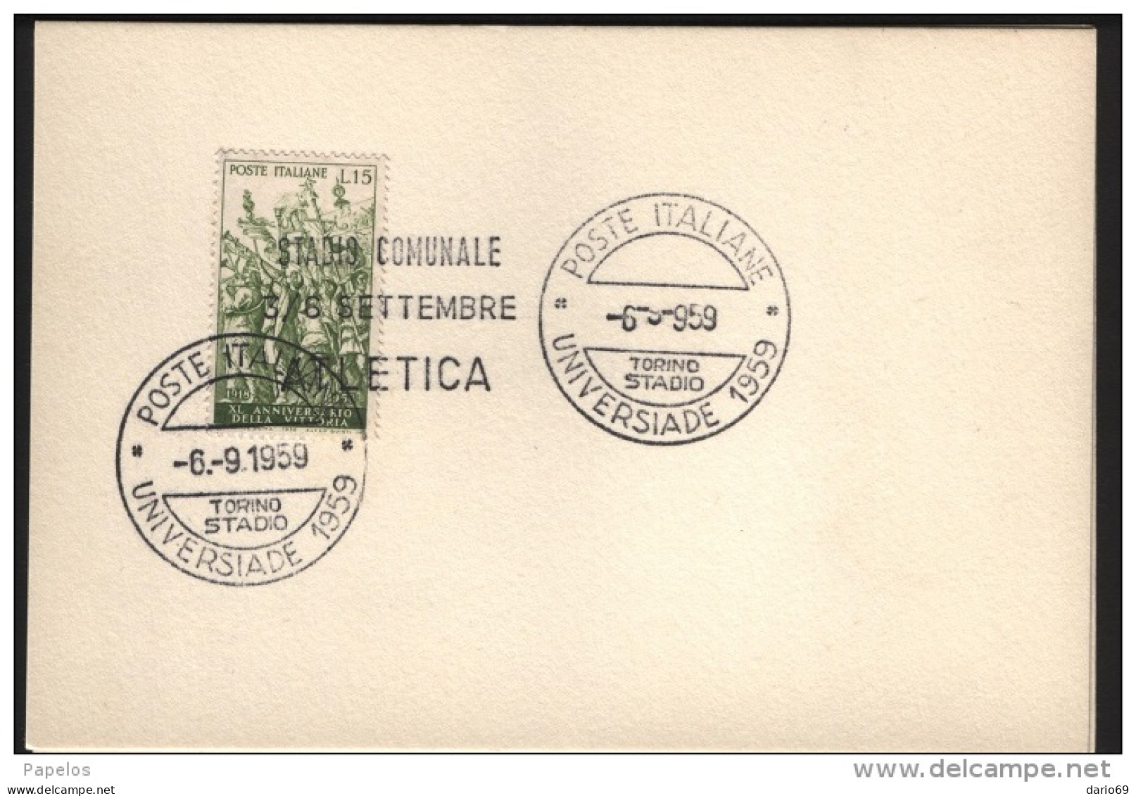 1959 CARTOLINA CON ANNULLO TORINO STADIO - 1946-60: Poststempel