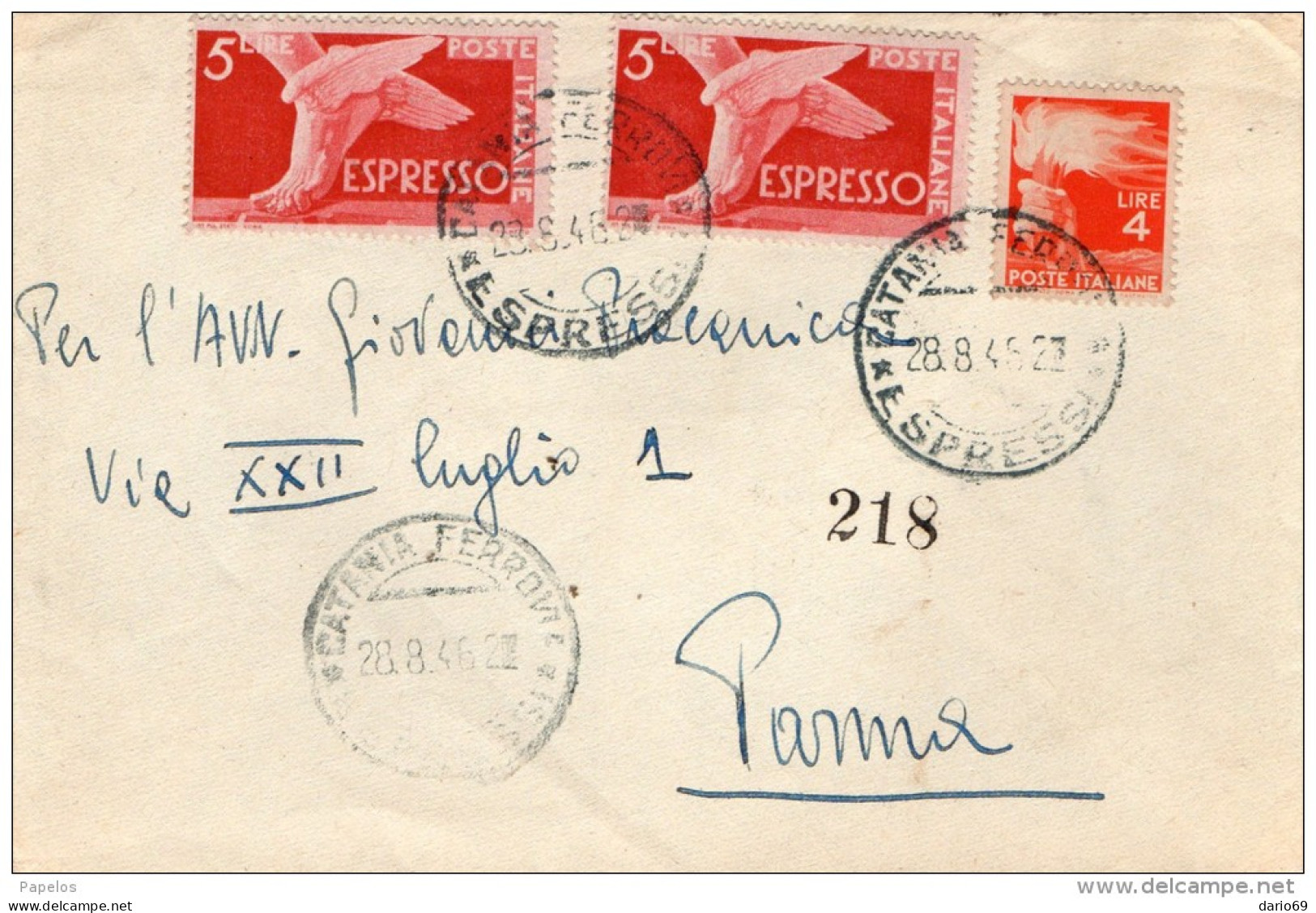 1946 LETTERA  ESPRESSO CON ANNULLO  CATANIA - Express/pneumatic Mail