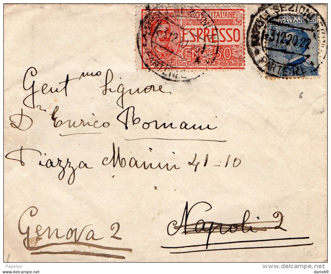 1920 LETTERA ESPRESSO CON ANNULLO NPOLI - Storia Postale