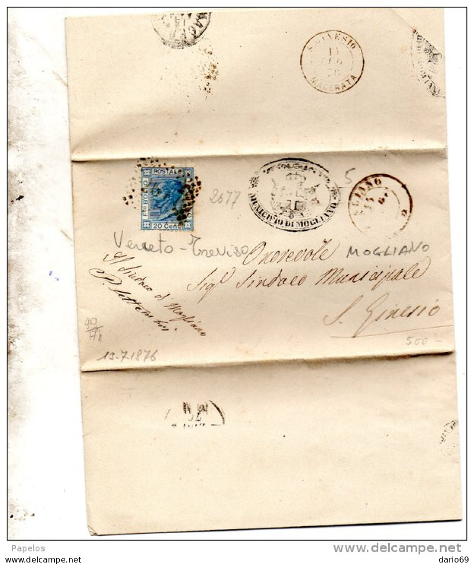 1876  LETTERA CON ANNULLO  MOGLIANO MACERATA  + S. GINESIO - Storia Postale