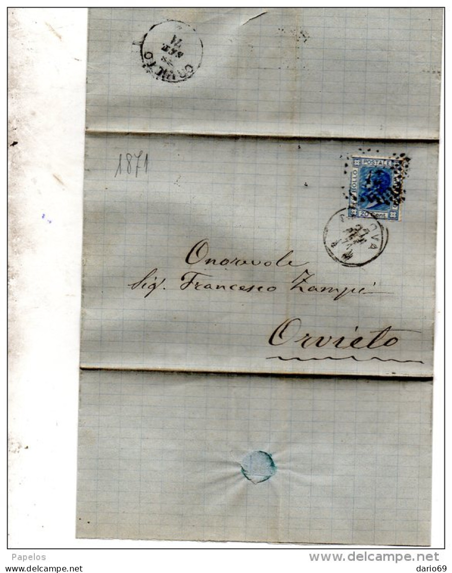 1871 LETTERA CON ANNULLO GENOVA + ORVIETO - Marcophilie